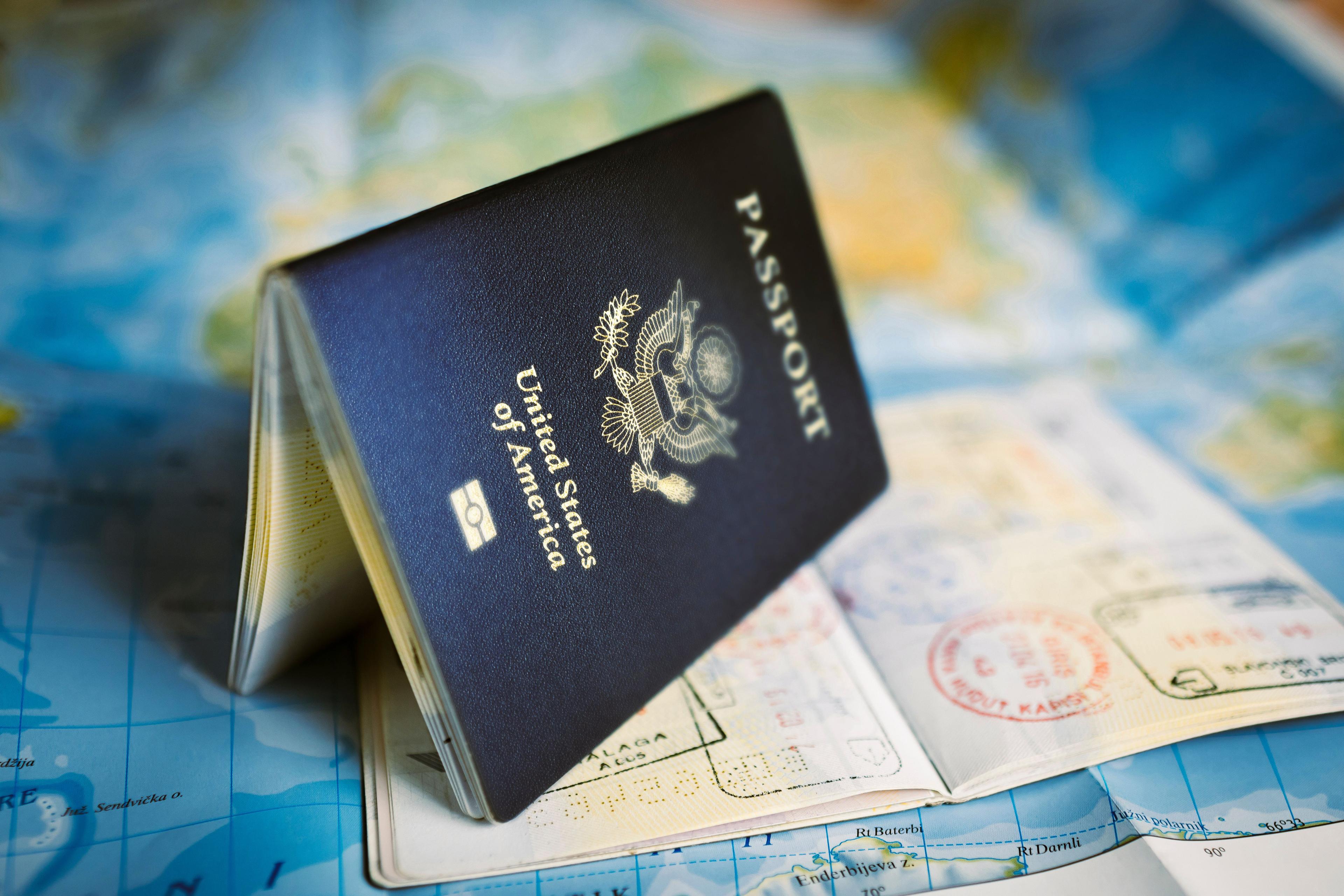 Unites states of America passport on a map