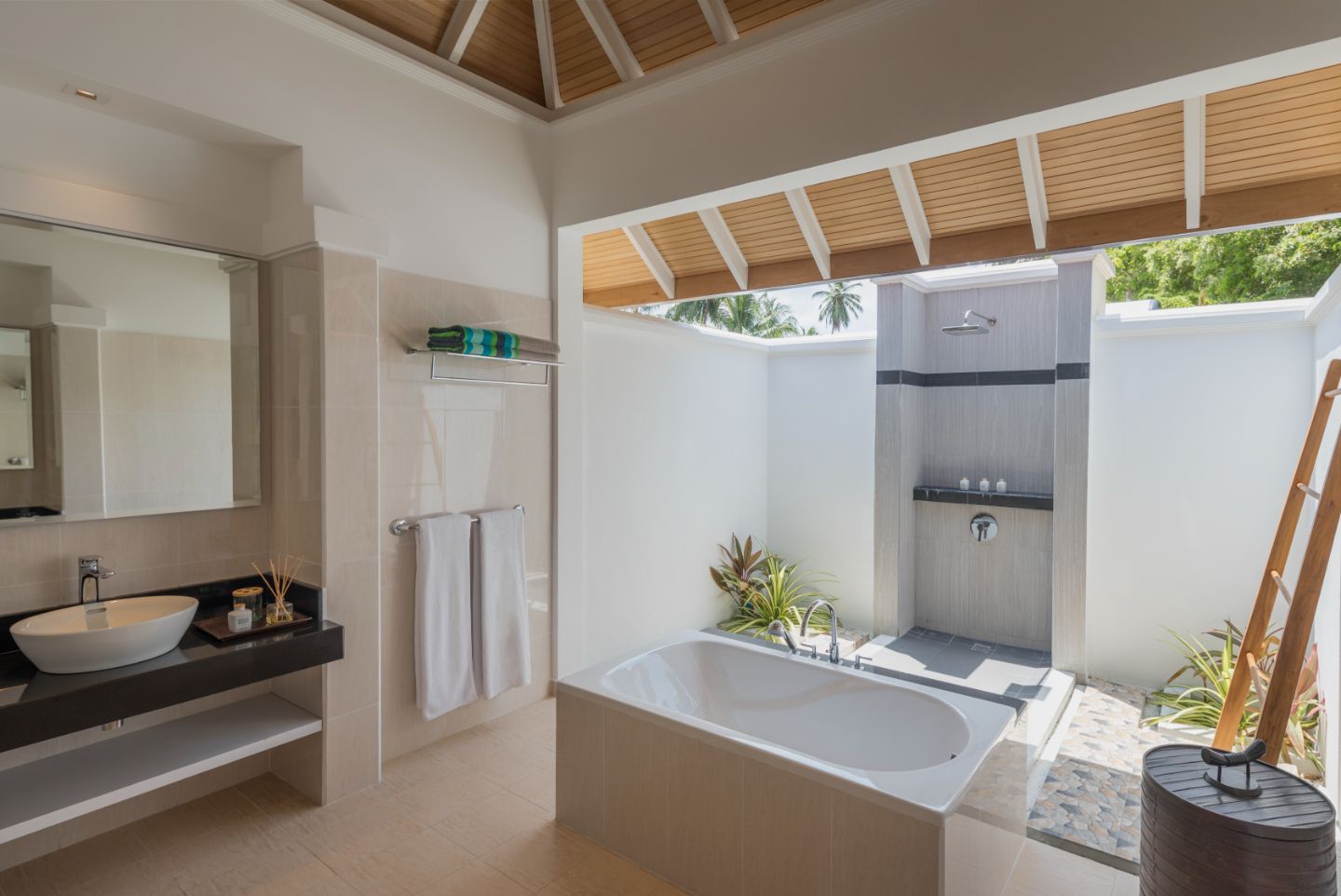 The bathroom of the Deluxe Bungalow at Kurumba Maldives